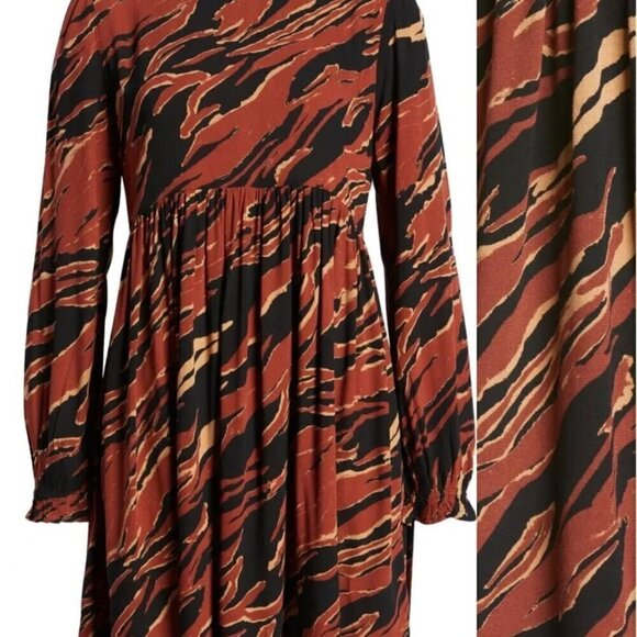 NWT BP by Nordstrom Brown and Black Tiger Stripe Long Sleeve Mini Dress - S - Picture 10 of 10